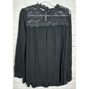 Amaryllis black whimsy goth witchy black long sleeve shirt blouse sz L GUC modal